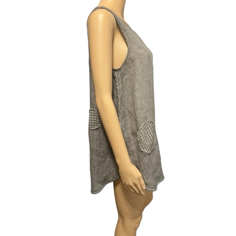 Grizas 100% Linen Sleeveless Gray Tunic with Textured Accents Size S - Picture 4 of 8